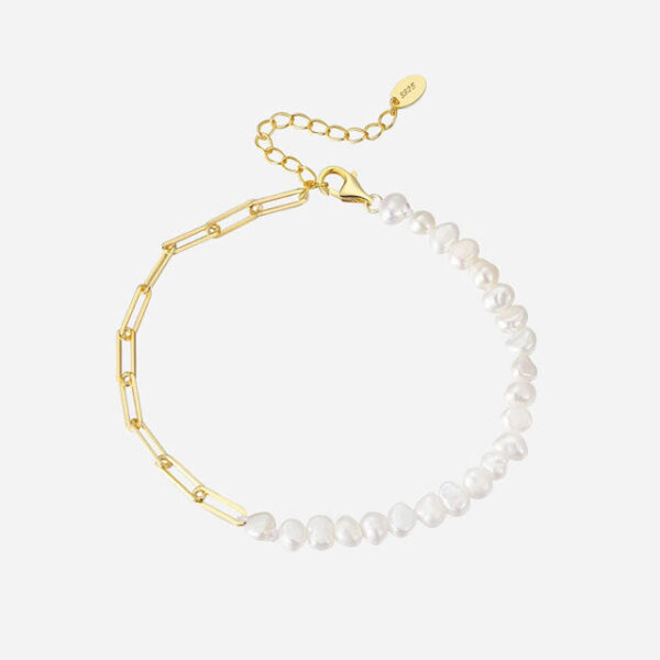 Køb Freshwater Pearl Chain Armbånd 925 Sølv 18K Guldbelagt billigt online tilbud