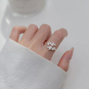 Køb Cute Zirkonia Leaf Ring 925 Sølv billigt online tilbud