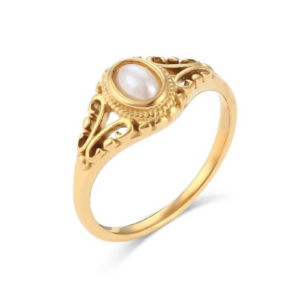 Køb Belphia Gold Pearl Ring Stainless Steel 18k Guldbelagt - Stainless Steel 18k Guldbelagt / 58 billigt online tilbud