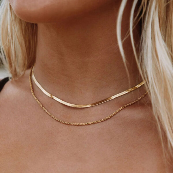 Køb Slange Choker + Rope Gavesæt 18K Guldbelagt 2mm billigt online tilbud