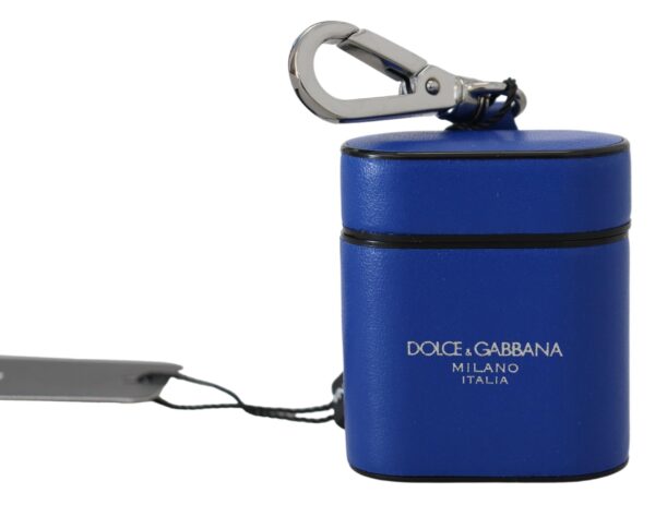 Køb Dolce & Gabbana Blå Læder Sølv Metal Logo Airpods Case billigt online tilbud