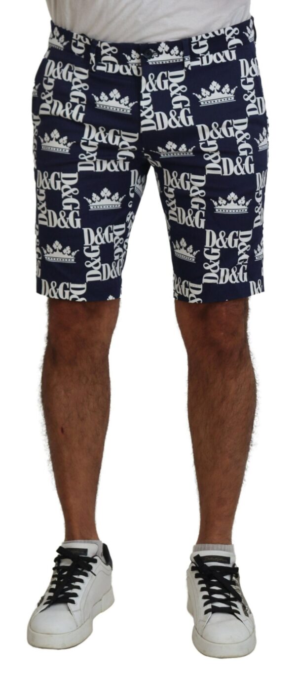 Køb Dolce & Gabbana Blå Logo Print Bomuld Chinos Shorts billigt online tilbud