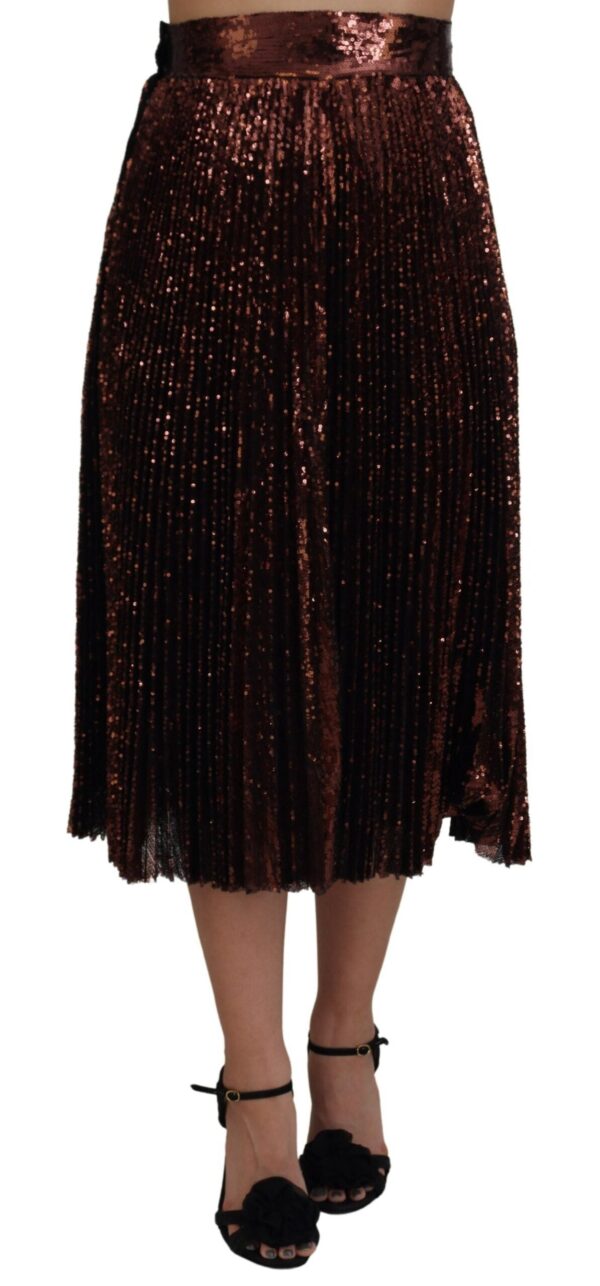 Køb Dolce & Gabbana Bronze Sequined High Waist A-line Maxi Skirt billigt online tilbud