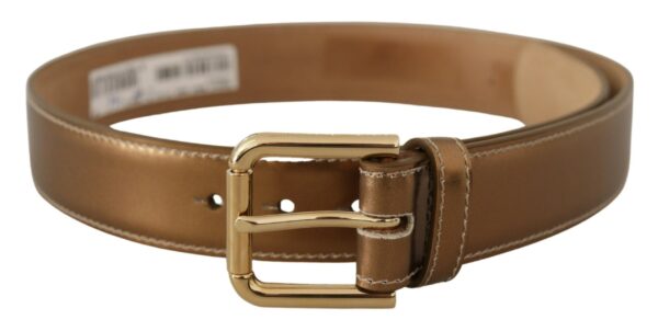 Køb Dolce & Gabbana Bronze Skind Læder Guld Logo Waist Buckle Bælte billigt online tilbud