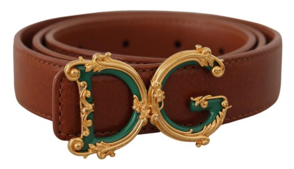 Køb Dolce & Gabbana Brun Læder Baroque Guld DG Logo Waist Buckle Bælte billigt online tilbud