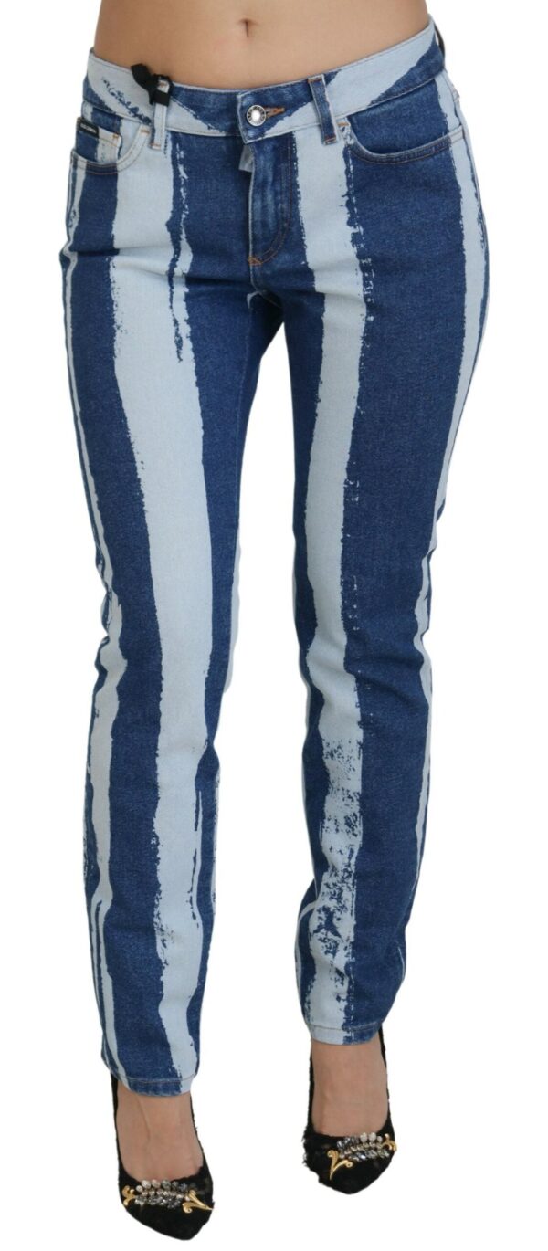 Køb Dolce & Gabbana Cobalt Blå Stripes Skinny Denim Bomuld Jeans billigt online tilbud