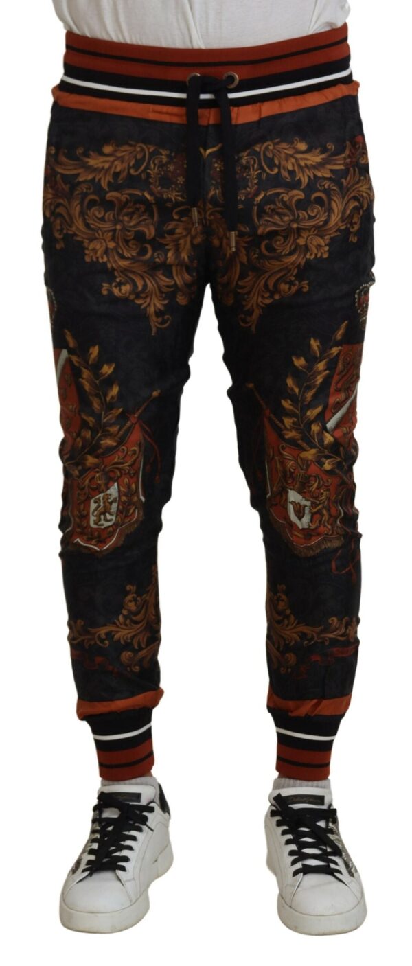 Køb Dolce & Gabbana Grå Silke Baroque Crown Trousers Sport Pants billigt online tilbud