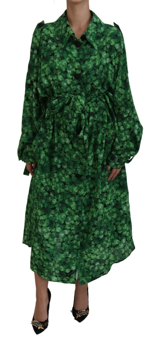 Køb Dolce & Gabbana Grøn Leaves Print Silke Trench Coat Jacket billigt online tilbud