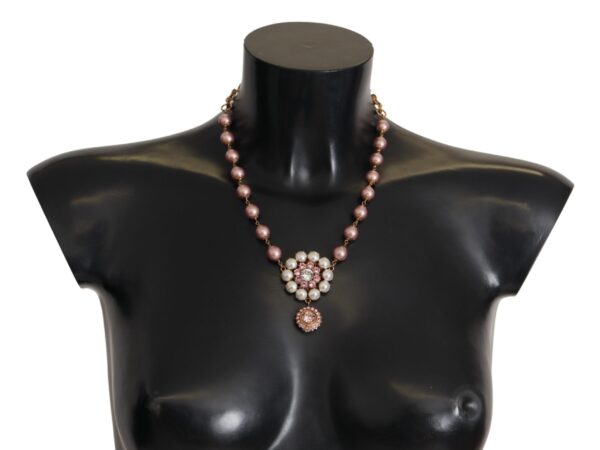 Køb Dolce & Gabbana Guld Brass Krystal Pink Faux Pearl Pendants Necklace billigt online tilbud