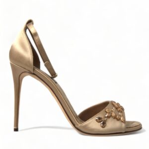 Køb Dolce & Gabbana Guld Satin Ankle Rem Krystal Sandaler billigt online tilbud