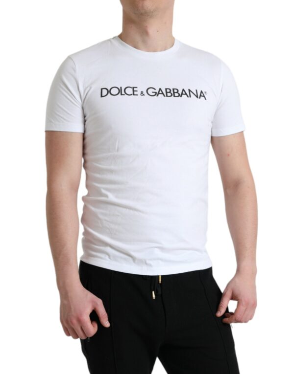 Køb Dolce & Gabbana Hvid Logo Print Bomuld Round Neck T-shirt billigt online tilbud