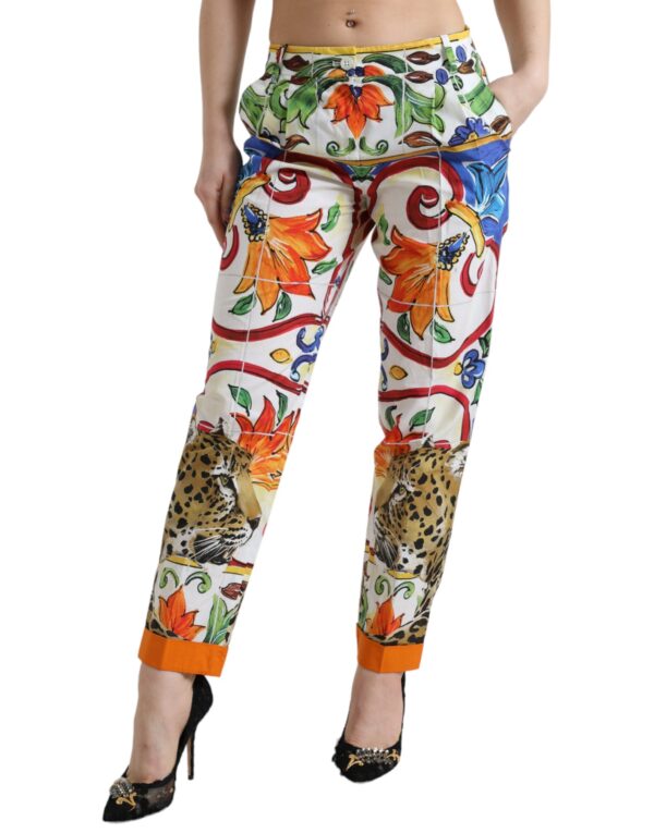 Køb Dolce & Gabbana Hvid Majolica Print Tapered Mid Waist Pants billigt online tilbud