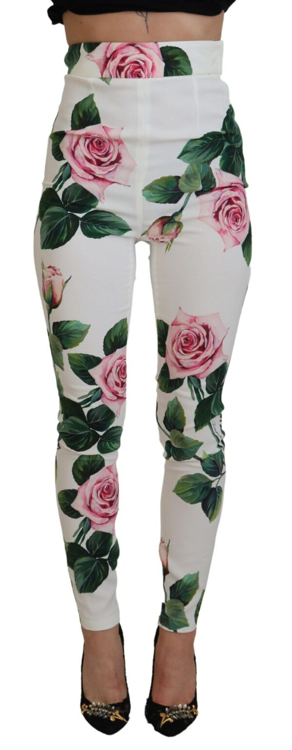 Køb Dolce & Gabbana Hvid Rose Print High Waist Pants billigt online tilbud