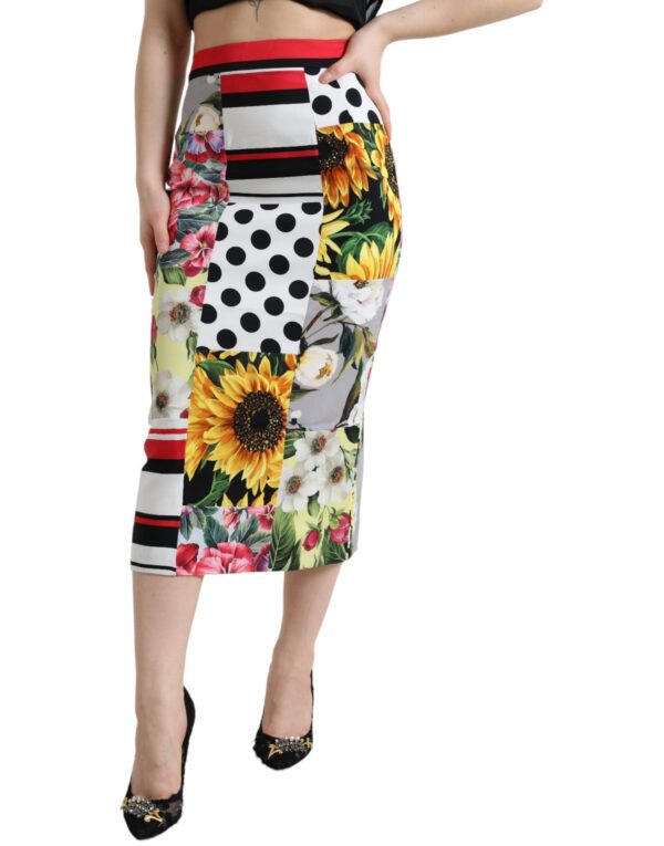 Køb Dolce & Gabbana Multifarve Patchwork High Waist Pencil Cut Skirt billigt online tilbud