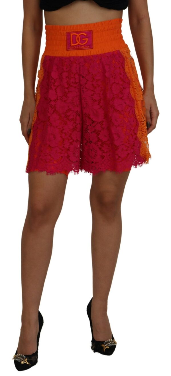 Køb Dolce & Gabbana Pink Orange Lace Bomuld High Waist Shorts billigt online tilbud