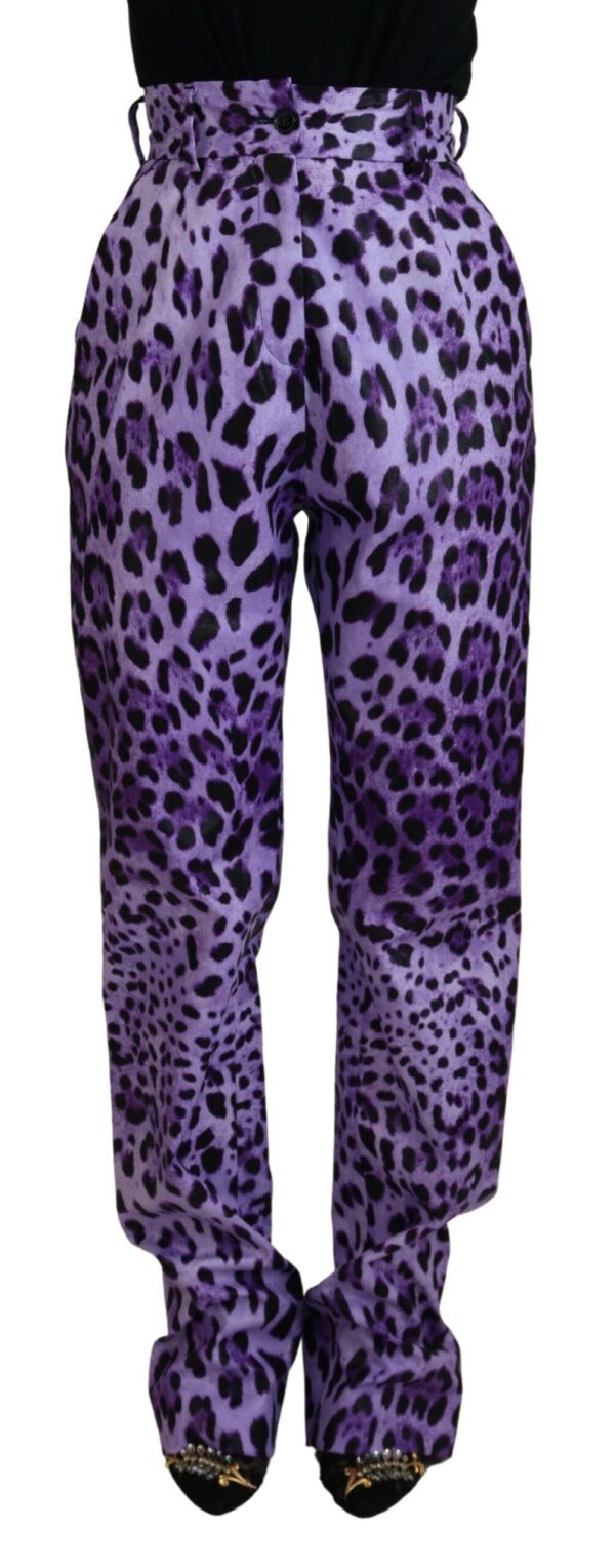 Køb Dolce & Gabbana Purple Leopard Print High Waist Pants billigt online tilbud