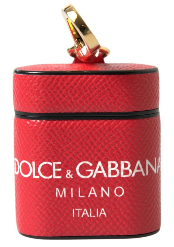 Køb Dolce & Gabbana Rød Læder Logo Print Metal Airpods Holder billigt online tilbud