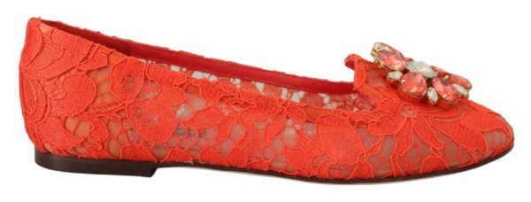 Køb Dolce & Gabbana Rød Taormina Lace Krystals Ballet Flats Shoes billigt online tilbud