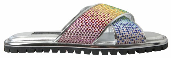 Køb Dolce & Gabbana Sølv Crystal Læder Flat Slides Men Shoes billigt online tilbud