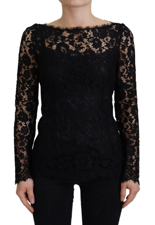 Køb Dolce & Gabbana Sort Bomuld Lace Trim Long Sleeves Top billigt online tilbud