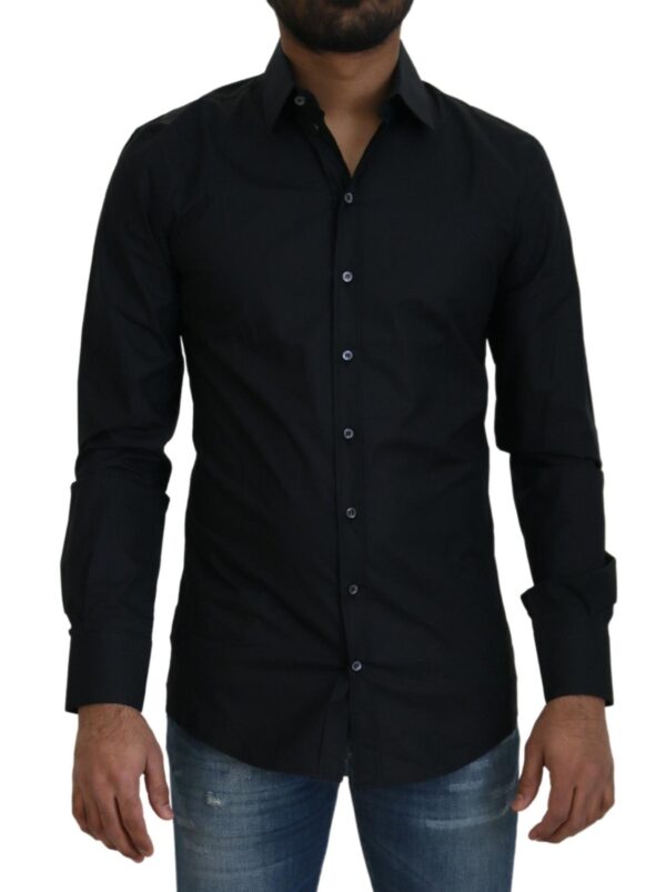 Køb Dolce & Gabbana Sort BomuldSlim Fit Kjole Shirt billigt online tilbud