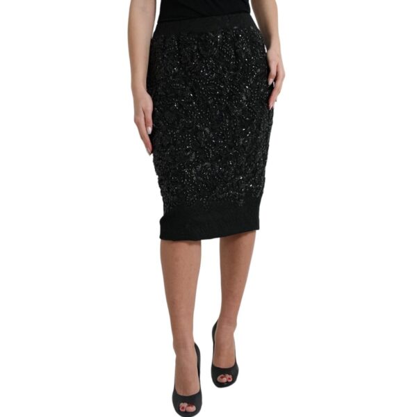 Køb Dolce & Gabbana Sort Crystal Handmade Knee Pencil Skirt billigt online tilbud