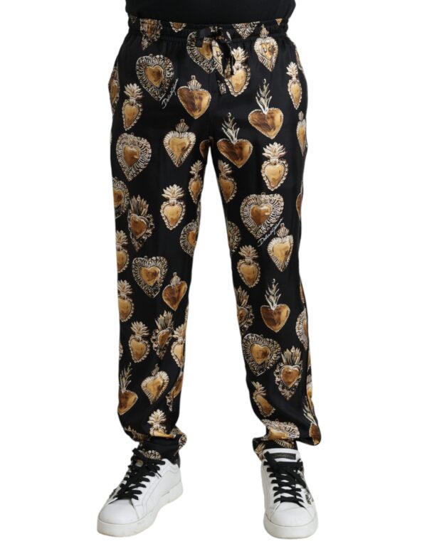 Køb Dolce & Gabbana Sort Heart Print Silke Men Pajama Pants billigt online tilbud