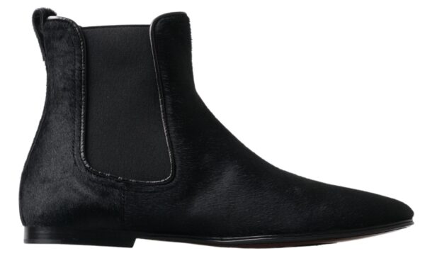 Køb Dolce & Gabbana Sort Læder Chelsea Men Ankle Boots Shoes billigt online tilbud