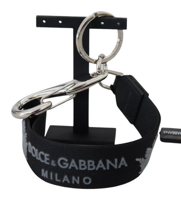 Køb Dolce & Gabbana Sort Polyester Logo Sølv Tone Brass Keychain billigt online tilbud