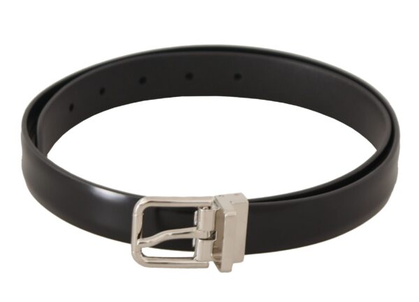 Køb Dolce & Gabbana Sort Skind Læder Sølv Metal Logo Buckle Bælte billigt online tilbud