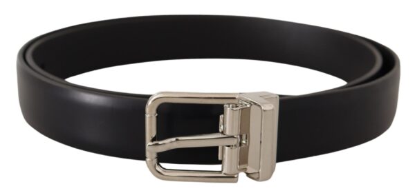 Køb Dolce & Gabbana Sort Skind Læder Sølv Metal Logo Buckle Bælte billigt online tilbud