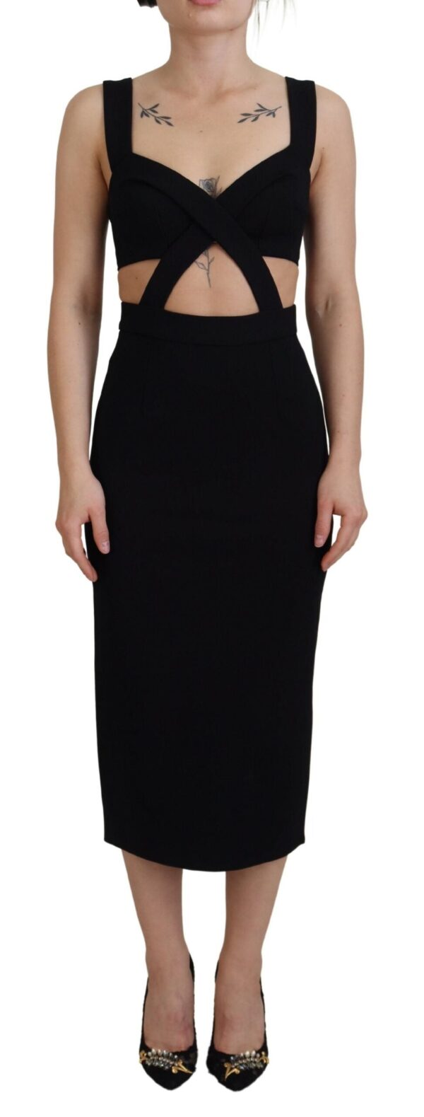 Køb Dolce & Gabbana Sort Viscose Bodycon Sheath Midi Kjole billigt online tilbud