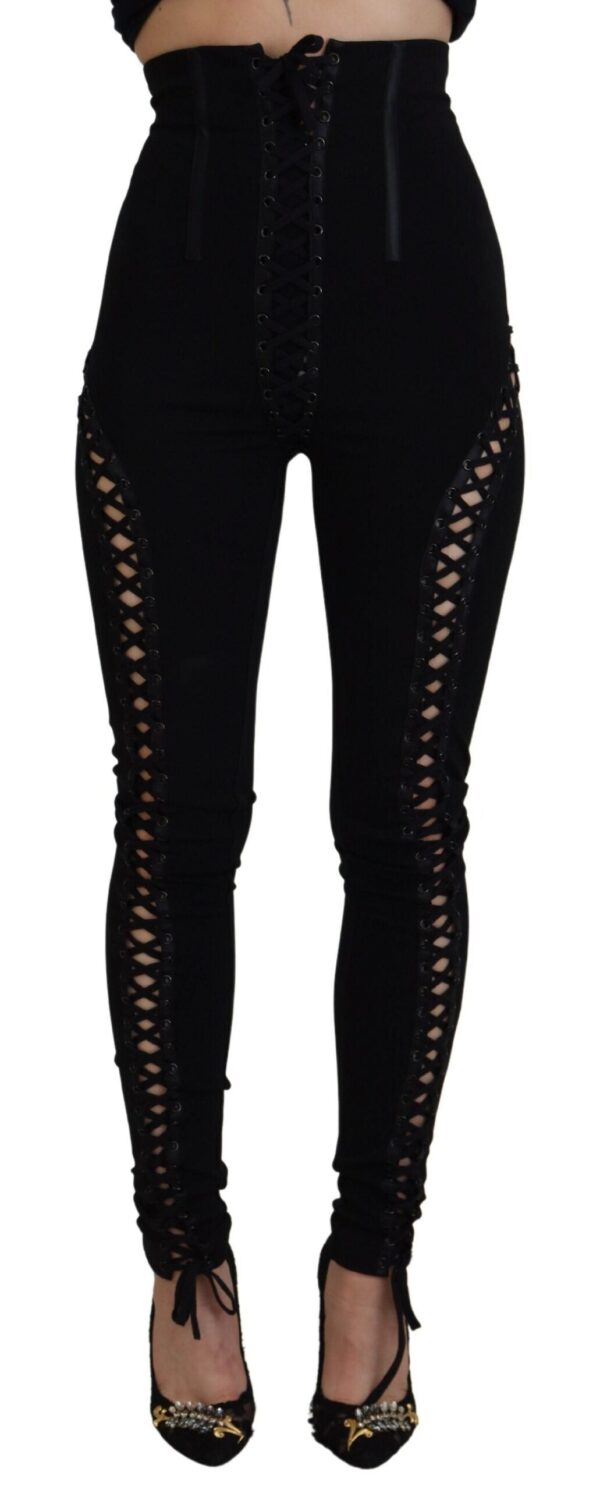 Køb Dolce & Gabbana Sort Viscose High Waist Cut Out Skinny Pants billigt online tilbud