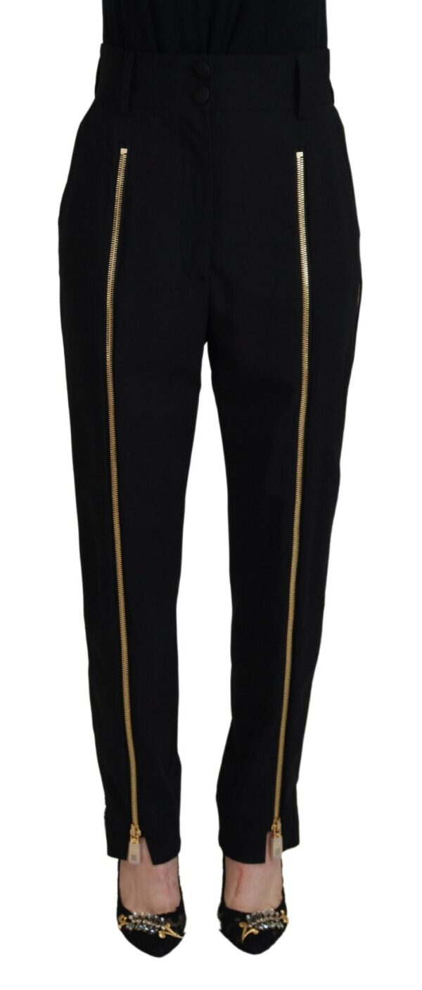 Køb Dolce & Gabbana Sort Wool High Waist Tapered Pants billigt online tilbud