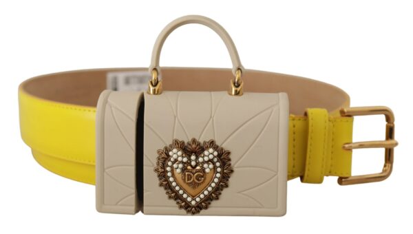 Køb Dolce & Gabbana Yellow Læder Devotion Heart Micro Bag Headphones Bælte billigt online tilbud