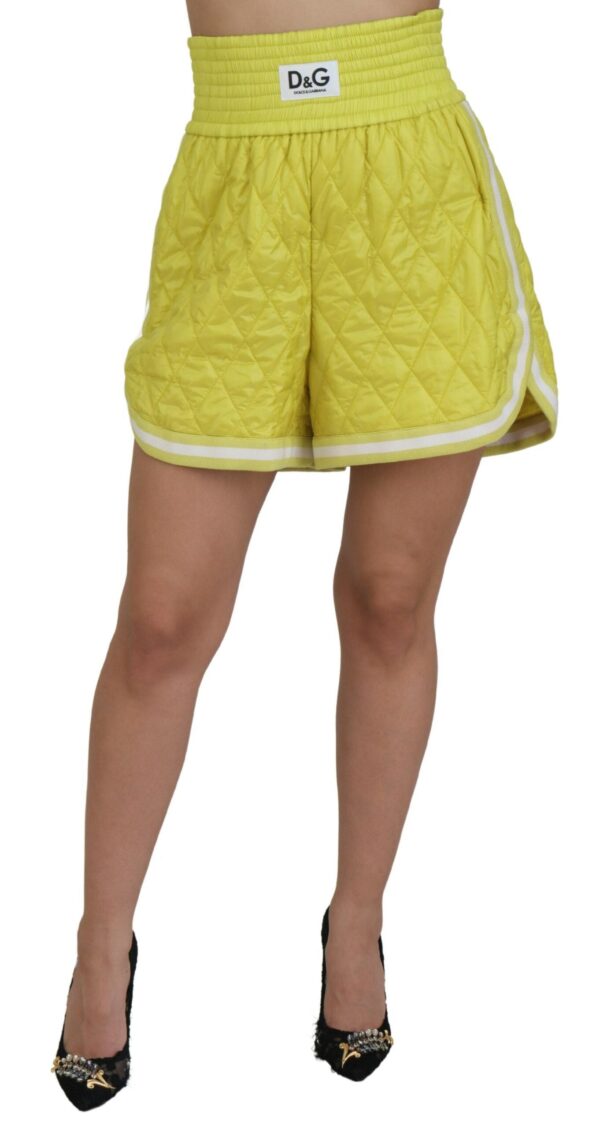 Køb Dolce & Gabbana Yellow Nylon Quilted High Waist Bermuda Shorts billigt online tilbud