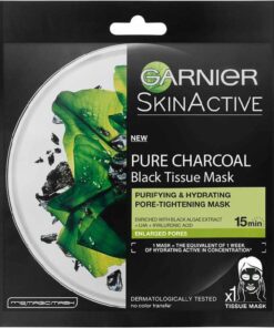 shop Garnier Skinactive Face Pure Charcoal Black Tissue Mask Black Algae 28 gr. af Garnier - online shopping tilbud rabat hos shoppetur.dk