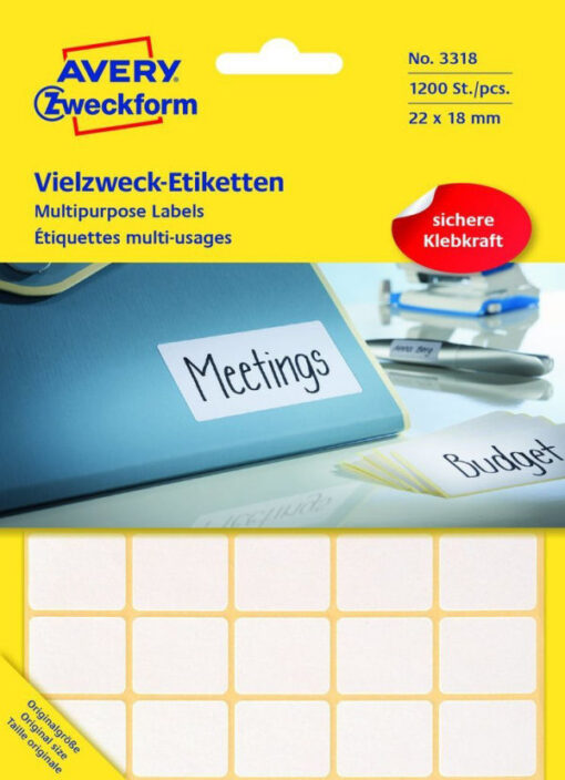 Avery zweckform multipurpose labels no. 3318 1200pcs 22x18mm online shopping billigt tilbud shoppetur