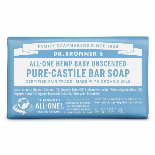 Dr. Bronner's all-one hemp baby unscented pure-castile bar soap 140g online shopping billigt tilbud shoppetur