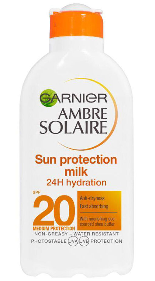 Garnier ambre solaire sun protection milk 24H hydration SPF20 water resistant 200ml online shopping billigt tilbud shoppetur