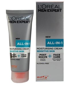 L'oréal all-in-1 moisturising cream sensitive skin post shave + face care 75ml online shopping billigt tilbud shoppetur