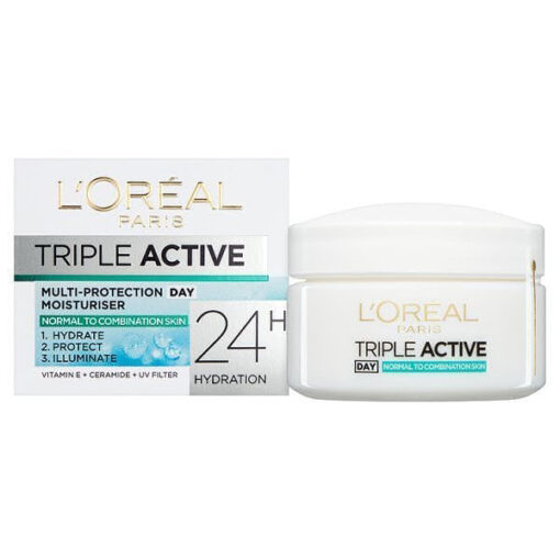 L'oréal triple active protecting day moisturising care normal to combination skin 24H hydration 50ml online shopping billigt tilbud shoppetur