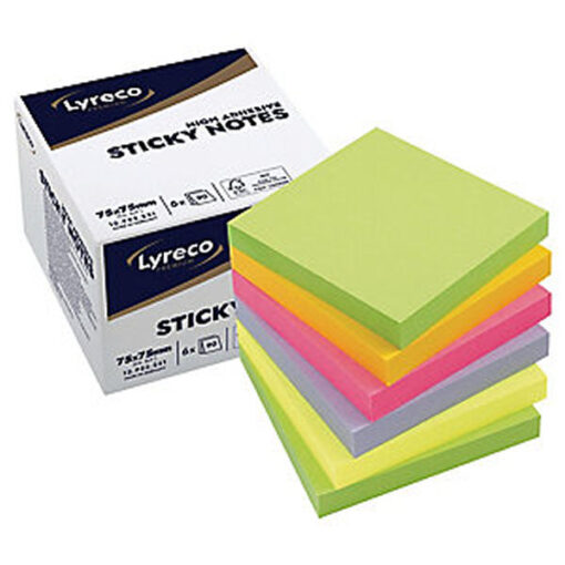 Lyreco premium high adhesive sticky notes 75x75mm 6x90 stk. mixfarvet online shopping billigt tilbud shoppetur