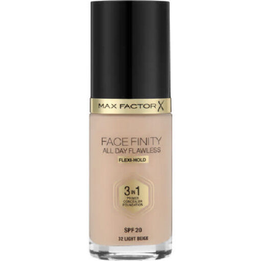 Max factor X face finity all day flawless 3in1 primer concealer foundation SPF20 32 light beige 30ml online shopping billigt tilbud shoppetur