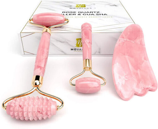 Movalues your beauty secret rose quartz roller & gua sha - 3 dele online shopping billigt tilbud shoppetur