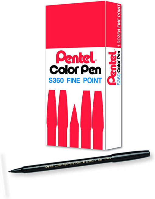 Pentel color pen S360 fine point black 12 stk. online shopping billigt tilbud shoppetur