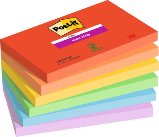 Post-it brand 3M notes super sticky 655-6SS-PLAY 76mmx127mm 90 ark mixfarvet 6 stk. online shopping billigt tilbud shoppetur