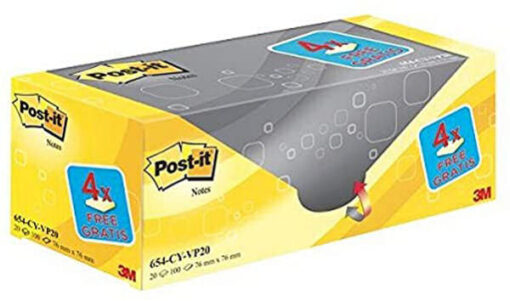 Post-it notes 3M 76mmx76mm 654-CY-VP20 gul 20 stk. online shopping billigt tilbud shoppetur