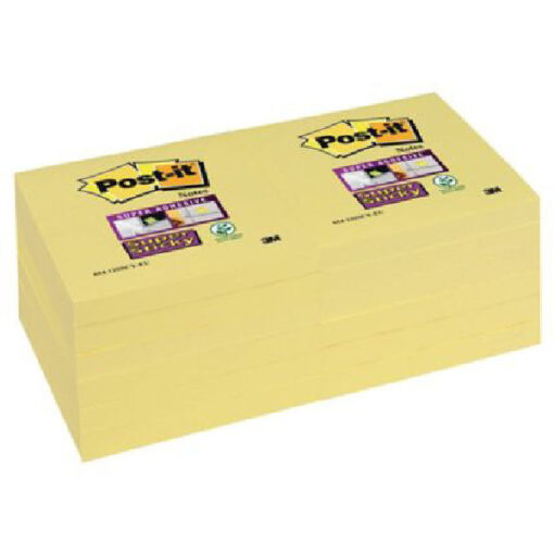 Post-it super sticky notes 76x76mm 90 ark gul 12 pack online shopping billigt tilbud shoppetur