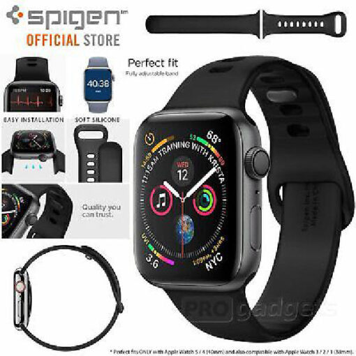 Spigen silicone band 40/38mm compatible with 4/3/2/1 black for apple watch air fit online shopping billigt tilbud shoppetur